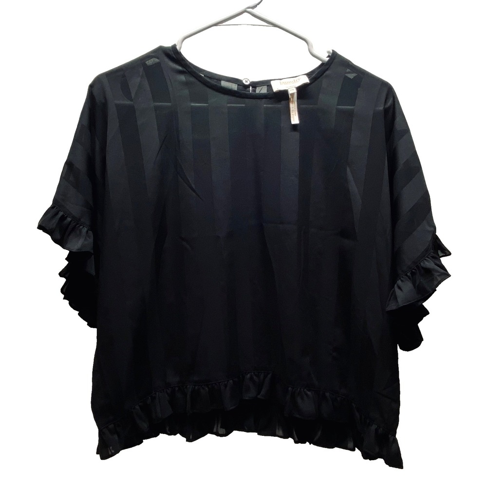 Laundry By Shelli Segal Blouse Women's XS Black Semi-Sheer Boxy Short Sleeve EUC